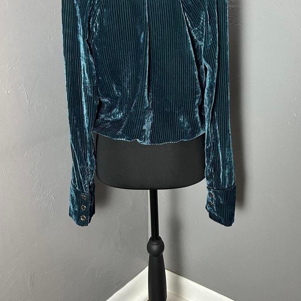 free people velvet blue semi sheer light jacket blouse
